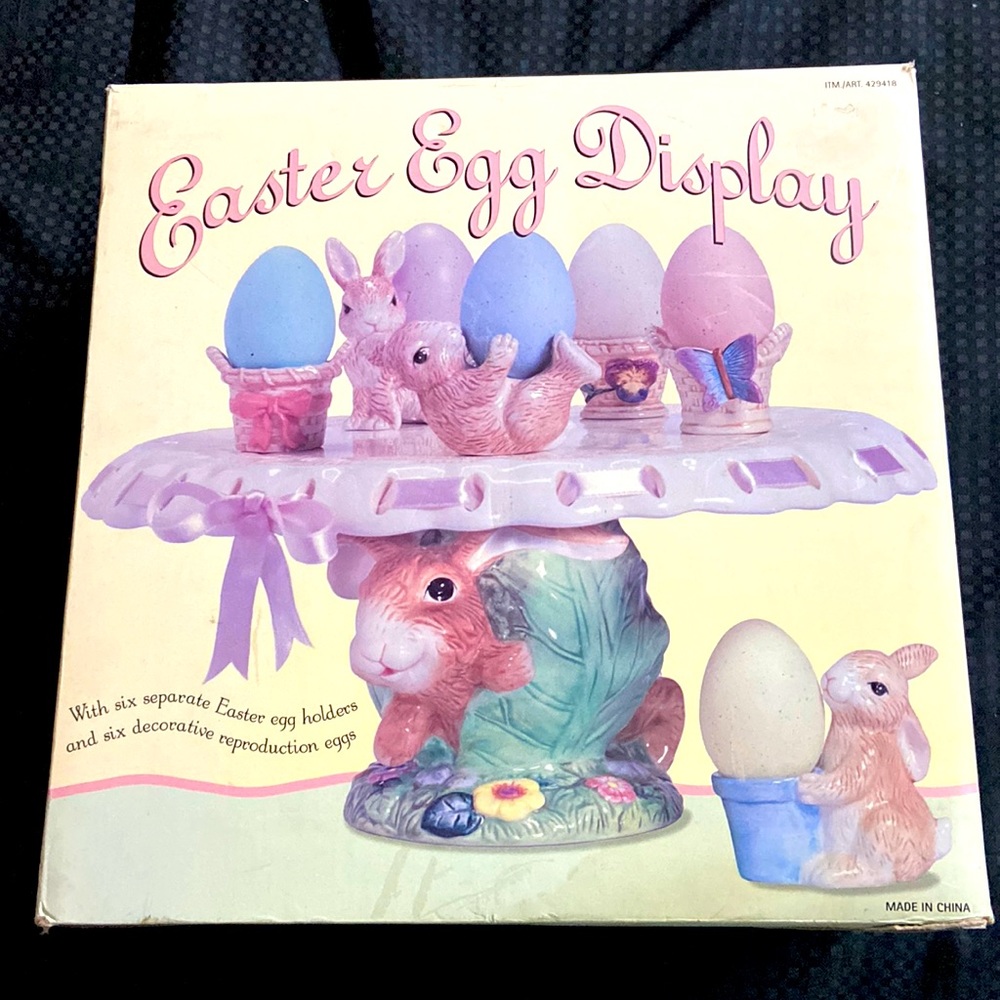 Vintage Easter egg decor and cake stand.